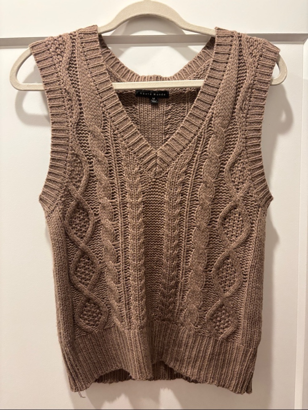 Haute Monde Brown Cable Knit Sweater Vest Size M